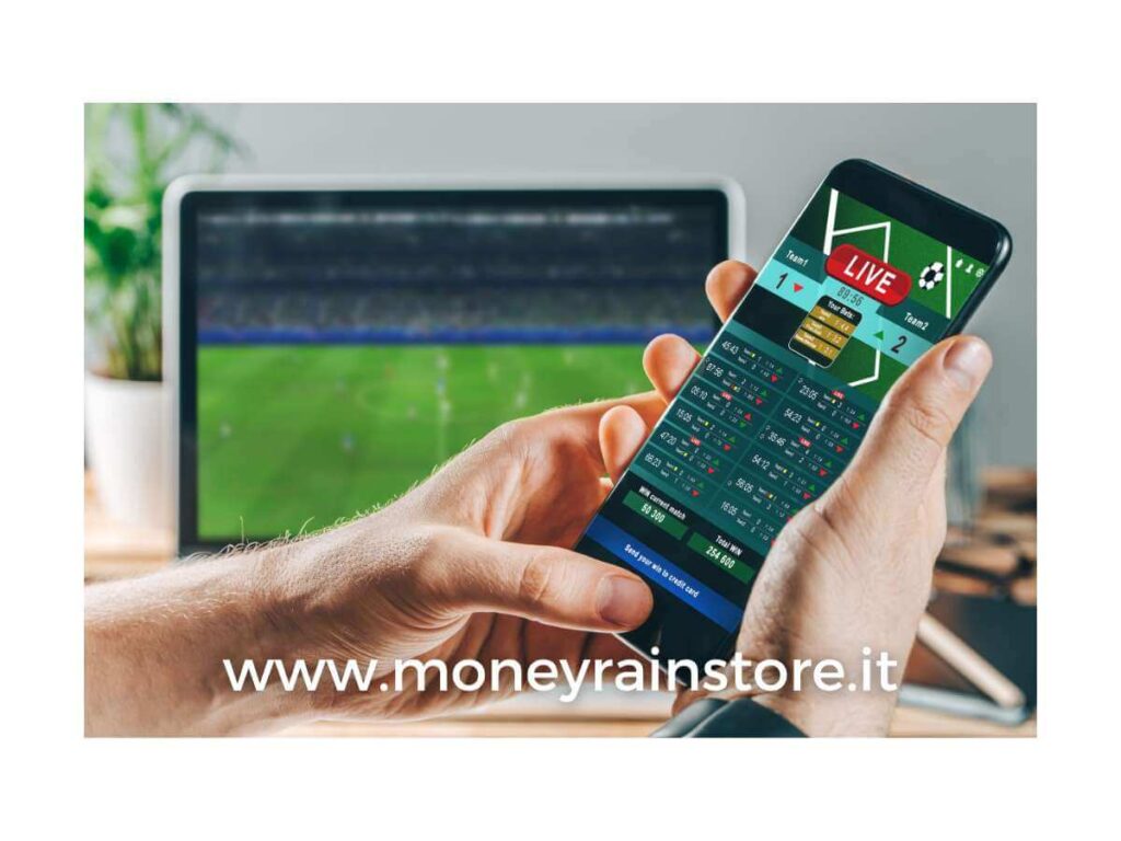 Scommesse sportive online; l'immagine mostra un televisore con partita in corso ed un telefonino aperto su una pagina web di scommesse