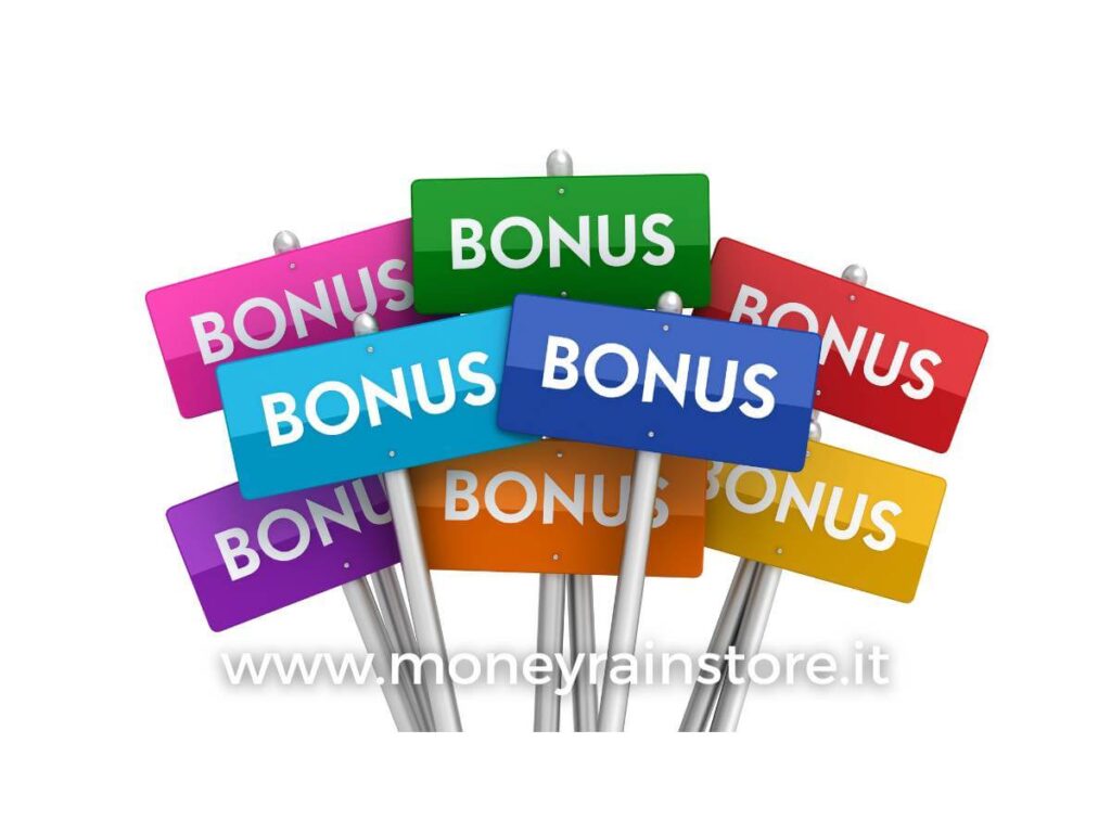 Bonus scommesse sportive; l'immagine mostra una serie di cartelli colorati con scritto BONUS