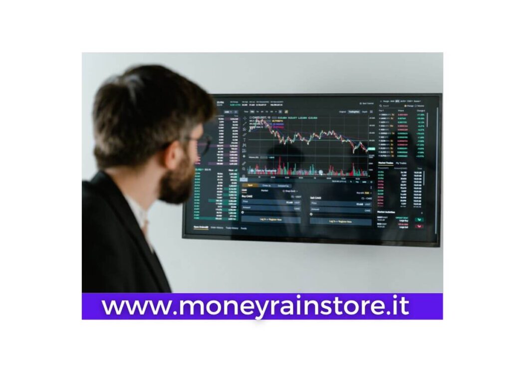 Bitpanda commissioni; in questa foto un ragazzo che controlla il grafico delle operazioni di trading online
