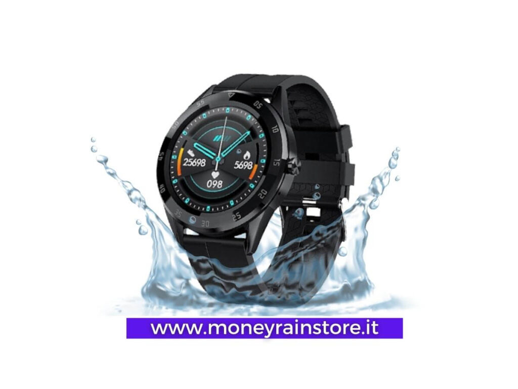 Migliori Smartwatch sotto i 100 euro. L'immagine rappresenta il bellissimo smartwatch C10 xpower colore nero, in parte immerso nell'acqua, in quanto resistente alla stessa