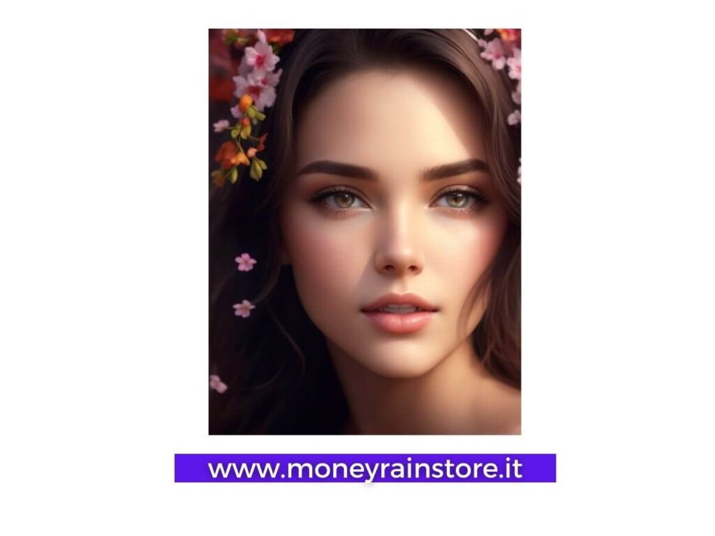 Antiossidanti per la pelle; nella foto un bellissimo viso di una ragazza con capelli lunghi color castano e dei fiori sulla testa