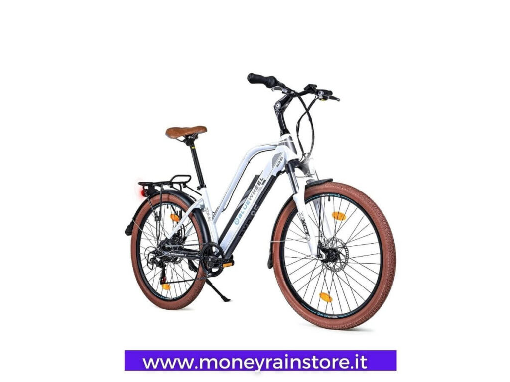Biciclette Elettriche Manutenzione; nell'immagine il modello Bluewheel - Ricaricabile Bici Elettrica, 26" Bici Elettriche con Motore da 250 Watt. bicicletta colore bianco