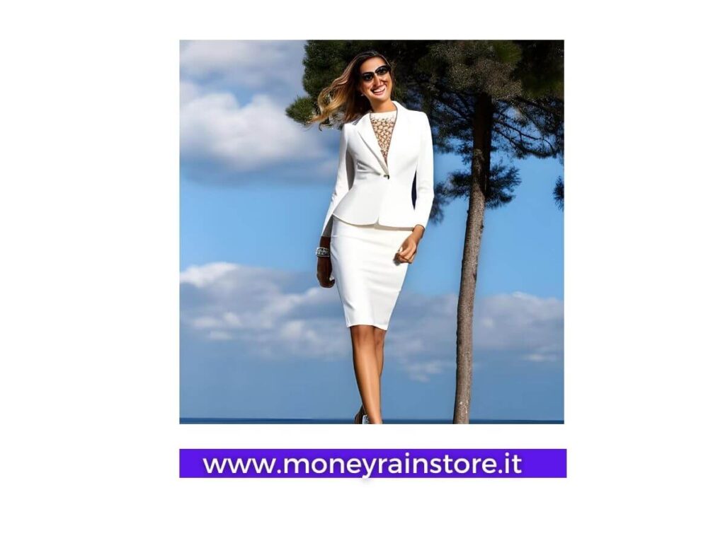 yamamay donna; l'immagine mostra una donna elegante che cammina all'aperto e alle sue spalle un albero tipo abete