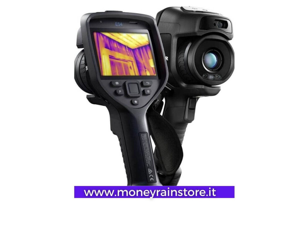 termocamere professionali; l'immagine mostra la termocamera ( fronte e retro ) professionale FLIR E54 colore nero