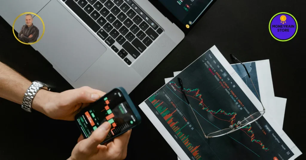 Sport Invest 2026: Come investire nello Sport in modo sicuro (Guida Completa) sport invest - Analisi di grafici di trading sportivo su smartphone e carta, con i loghi circolari di MoneyRainStore e Michele Stedile su sfondo nero.