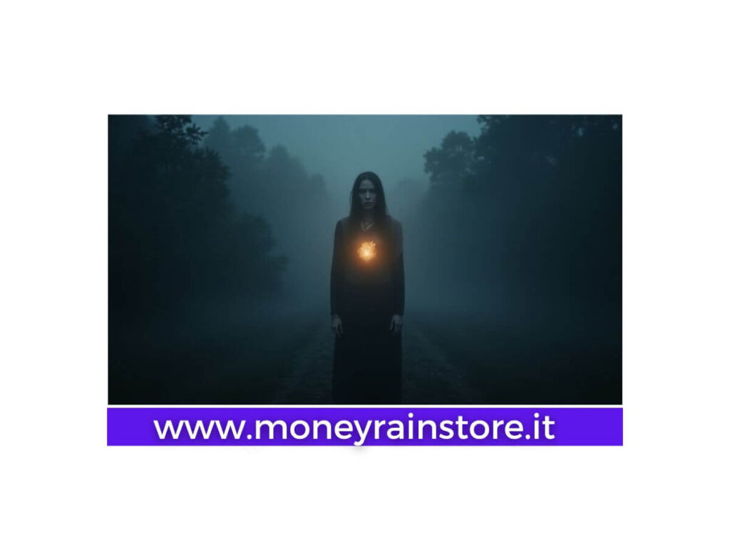 Cosa significa implosione; una donna sola, in piedi, con lo sfondo scuro ma una luce calda che le illumina il cuore.
