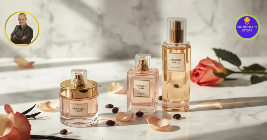 Guida ai migliori profumi equivalenti 2026 Iyaly: flaconi di fragranze persistenti su marmo con petali e caffè.