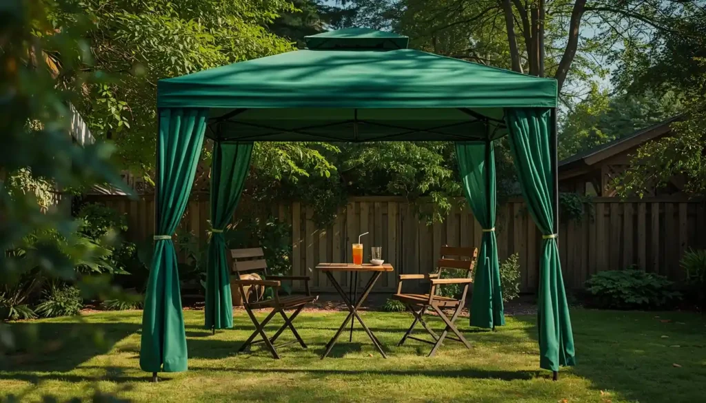 Gazebo da giardino 2026: come scegliere il migliore per il tuo spazio esterno Un accogliente set da pranzo sotto un gazebo da giardino 2026 pieghevole in tela verde