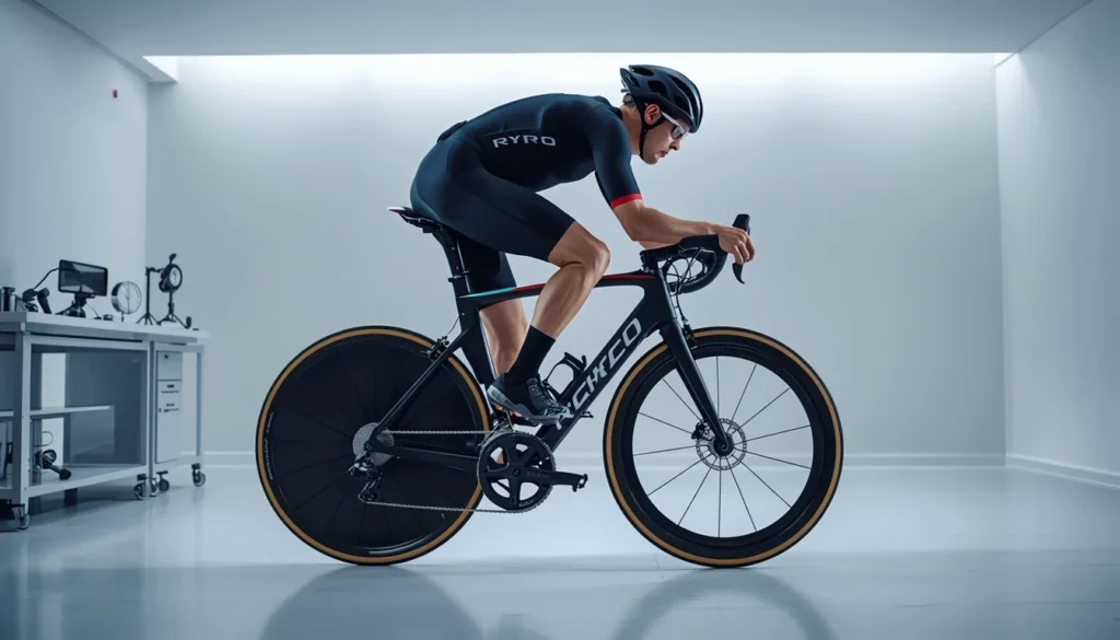 Prevenire crampi in bici: la guida pratica all'idratazione e all'integrazione (2026) Ciclista professionista esegue una sessione di biomeccanica in studio per imparare come prevenire i crampi in bici con la postura.