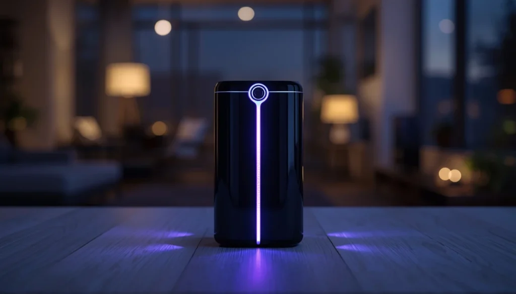 Dispositivo tecnologico Buzz Trapper 2026 per interni con luce UV soffusa e design moderno nero.