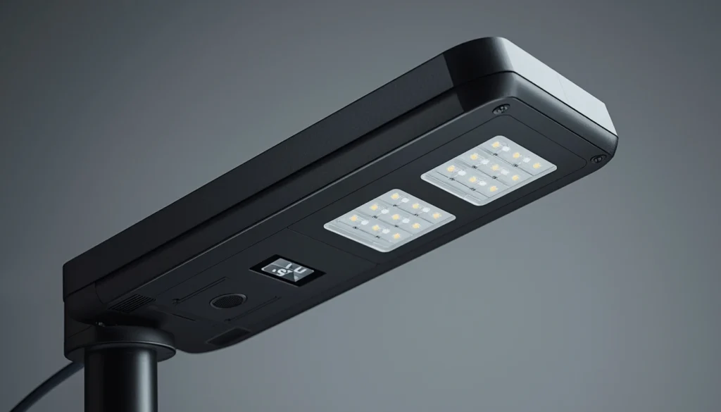 Lampione Solare 2026: Guida ai modelli Professionali per un Giardino Illuminato a Giorno lampione solare 2026; dettaglio in primo piano del faro solare a led