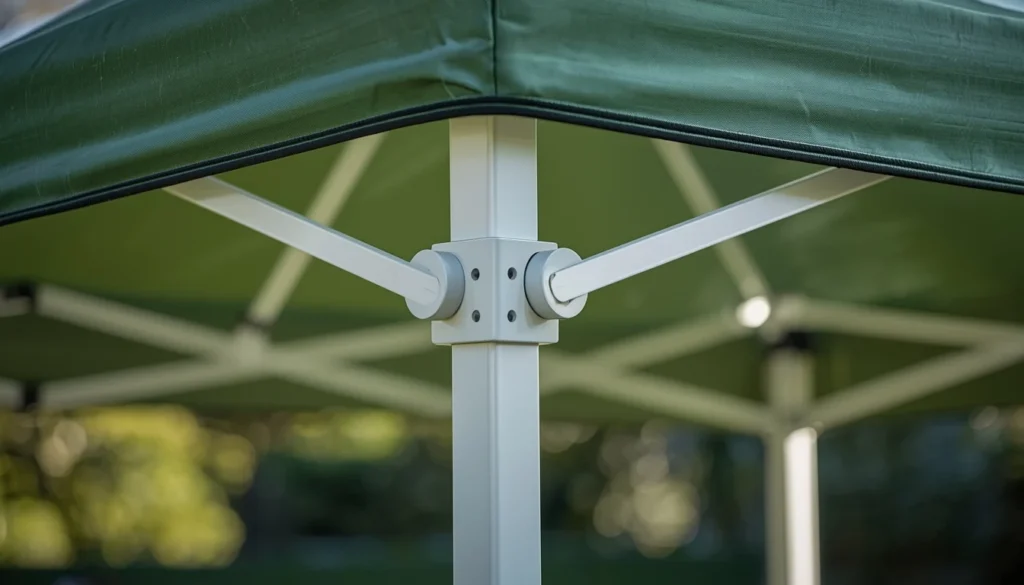 Gazebo da giardino 2026: come scegliere il migliore per il tuo spazio esterno Dettaglio delle cuciture e del telaio in metallo di un gazebo da giardino 2026 economico.