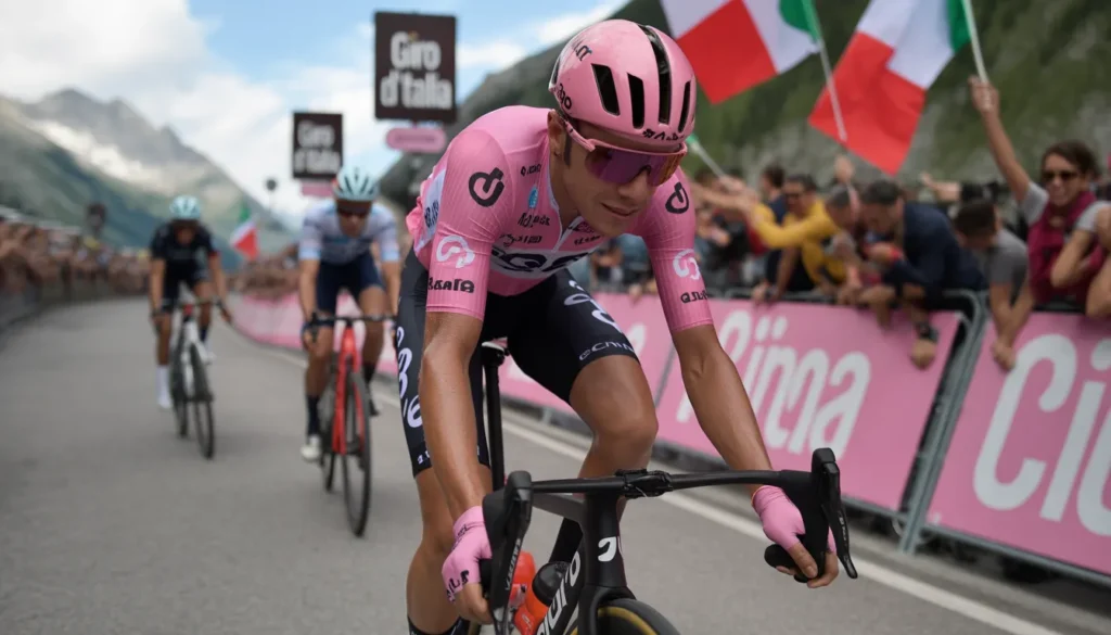 Tour of the Alps 2026: I migliori caschi ciclismo corsa scelti dai professionisti Ciclista professionista durante una tappa in salita del Giro d'Italia indossa uno dei migliori caschi ciclismo corsa aerodinamici