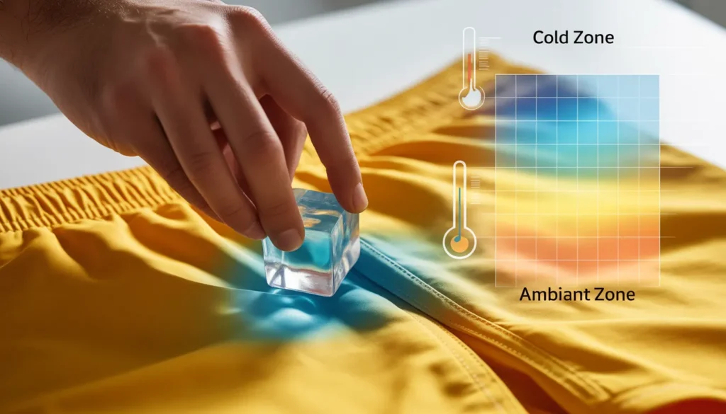 SwimShader Recensione 2026: Il costume che cambia colore è il must dell'estate? Dimostrazione della tecnologia a zone di temperatura per la Swimshader recensione 2026 su tessuto giallo.