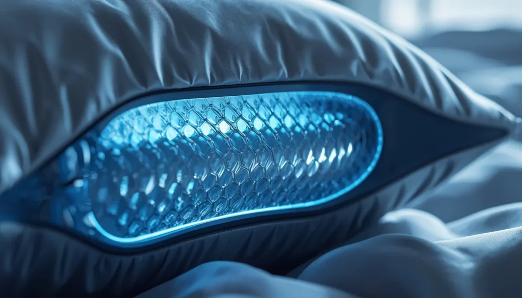 Cuscino Antirughe 2026: La Nuova Frontiera del Beauty Sleep Dettaglio macro della struttura a nido d'ape blu di un cuscino antirughe 2026 tecnologico.