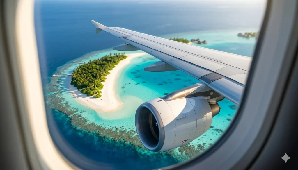Recensione Pirati in viaggio 2026: la guida definitiva per prenotare offerte sicure Vista dall'aereo dell'arrivo su un'isola tropicale con spiaggia bianca e laguna turchese, ideale per le offerte di Pirati in viaggio 2026.