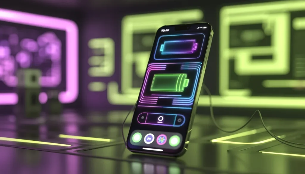 Smartphone iPhone con icone sistema operativo Apple iOS 26.5 e grafica moderna.