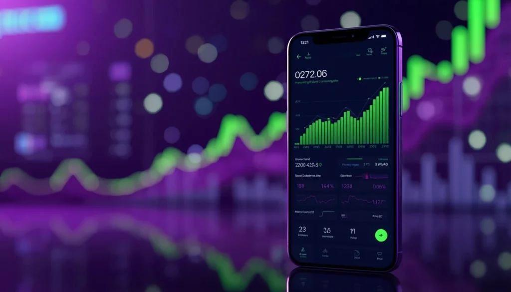 Interfaccia smartphone dell'app Trade Republic 2026 con grafici di crescita finanziaria su sfondo professionale.