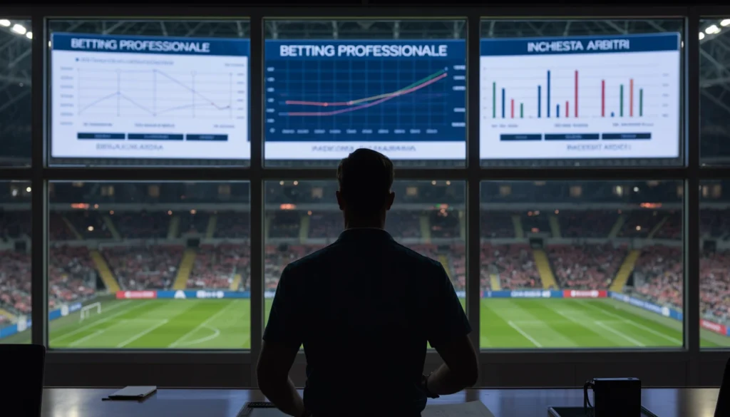 Inchiesta Arbitri 2026: Come i Nuovi Scandali Stanno Trasformando il Betting Professionale Sagoma di un arbitro di calcio davanti a schermi digitali per l'inchiesta arbitri 2026
