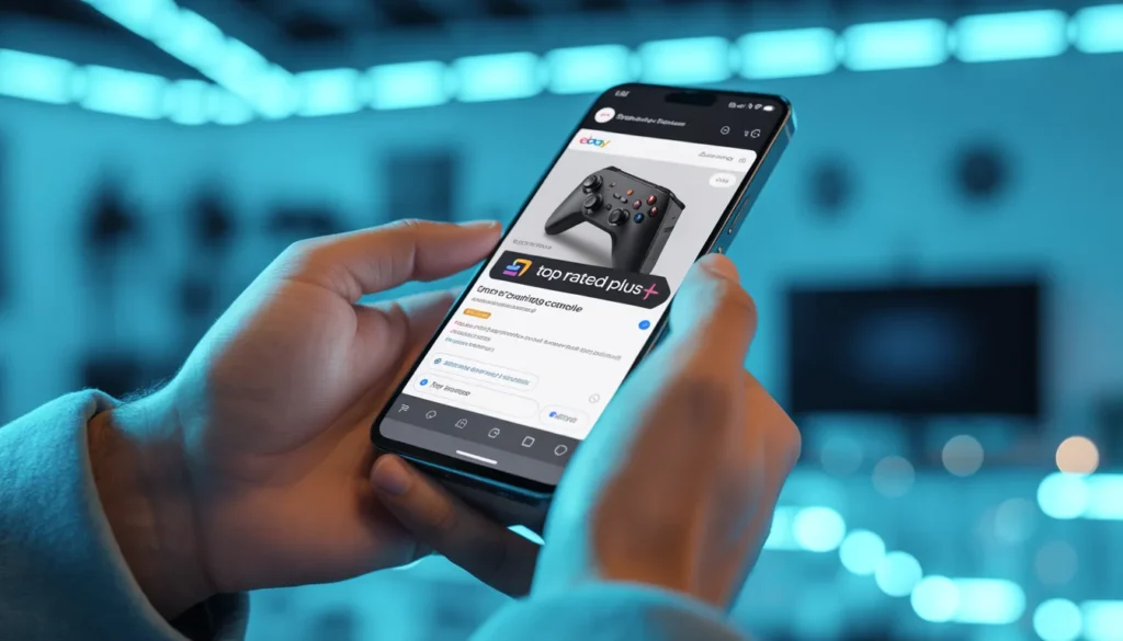 GameStop eBay 2026: La Guida Definitiva per Risparmiare in Totale Sicurezza Gamestop Ebay 2026 - Smartphone che mostra badge venditore affidabilità top eBay per prodotti GameStop