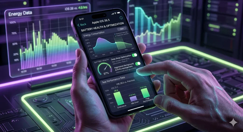 Apple iOS 26.5: La Guida Definitiva. Novità, Test Batteria e Come Preparare il tuo iPhone Analisi tecnica della durata batteria su Apple iOS 26.5 con grafici di consumo energetico.
