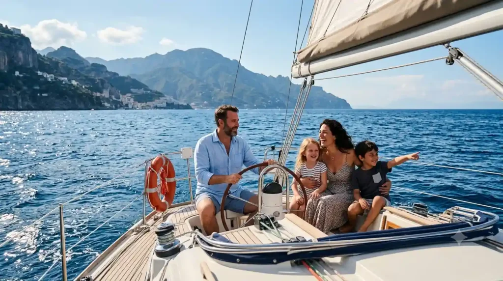 App Tempo Libero: Le Migliori Applicazioni per Ottimizzare i tuoi Hobby e Risparmiare nel 2026 grazie all'app tempo libero, una famiglia sorridente sulla barca in mezzo al lago